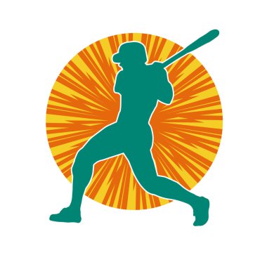 Hareketli bir erkek beyzbol oyuncusunun silueti. Vurucu olarak beyzbol oynayan bir adamın silueti..