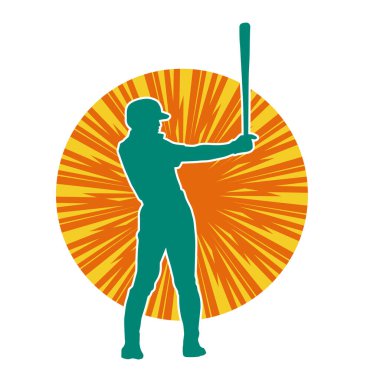 Hareketli bir erkek beyzbol oyuncusunun silueti. Vurucu olarak beyzbol oynayan bir adamın silueti..