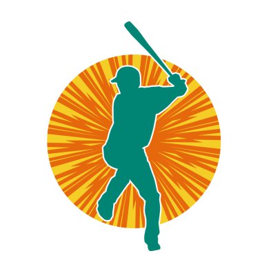 Hareketli bir erkek beyzbol oyuncusunun silueti. Vurucu olarak beyzbol oynayan bir adamın silueti..