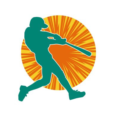 Hareketli bir erkek beyzbol oyuncusunun silueti. Vurucu olarak beyzbol oynayan bir adamın silueti..