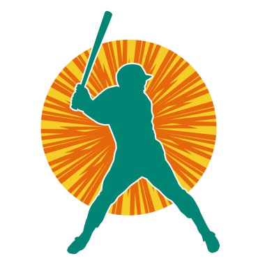 Hareketli bir erkek beyzbol oyuncusunun silueti. Vurucu olarak beyzbol oynayan bir adamın silueti..