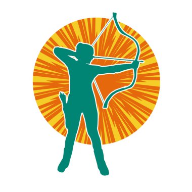 Dişi okçu bir dövüşçünün silueti ok ve yayla pozisyonunu alıyor..