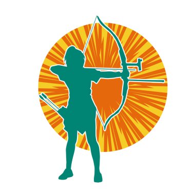 Dişi okçu bir dövüşçünün silueti ok ve yayla pozisyonunu alıyor..