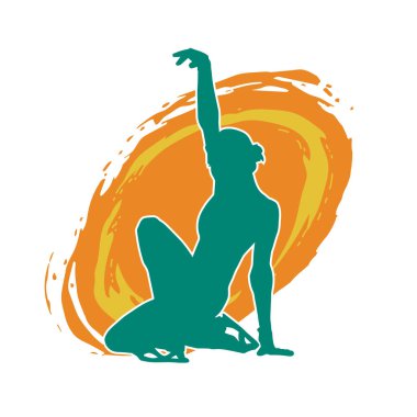 Sıska bir kadın buz pateni jimnastik dansçısının hareket halindeki silueti.