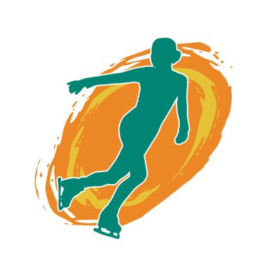 Sıska bir kadın buz pateni jimnastik dansçısının hareket halindeki silueti.