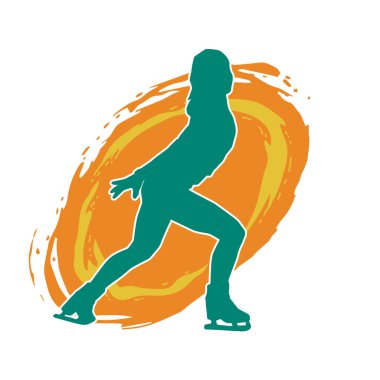 Sıska bir kadın buz pateni jimnastik dansçısının hareket halindeki silueti.