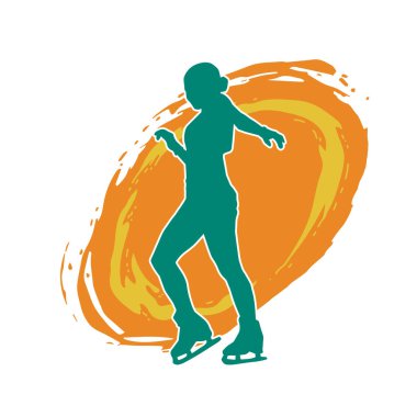 Sıska bir kadın buz pateni jimnastik dansçısının hareket halindeki silueti.