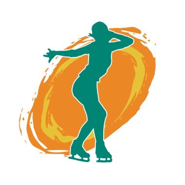 Sıska bir kadın buz pateni jimnastik dansçısının hareket halindeki silueti.