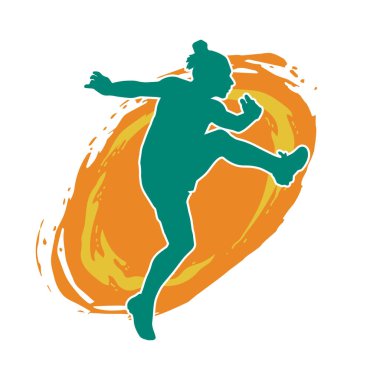 Zayıf kadın silueti egzersiz yapıyor. Spor yapan, spor yapan bir kadının silüeti.. 