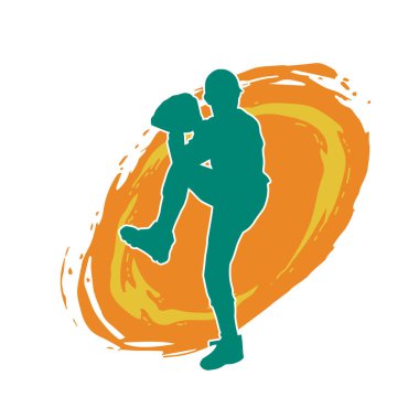 Beyzbol atıcısının silueti top atmaya hazır. Erkek beyzbol atıcısının silueti hareket halinde..