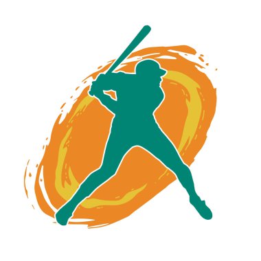 Hareketli bir erkek beyzbol oyuncusunun silueti. Vurucu olarak beyzbol oynayan bir adamın silueti..