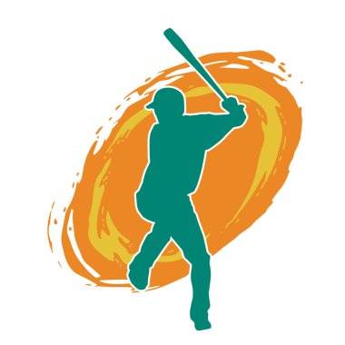 Hareketli bir erkek beyzbol oyuncusunun silueti. Vurucu olarak beyzbol oynayan bir adamın silueti..