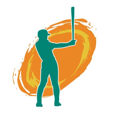 Hareketli bir erkek beyzbol oyuncusunun silueti. Vurucu olarak beyzbol oynayan bir adamın silueti..