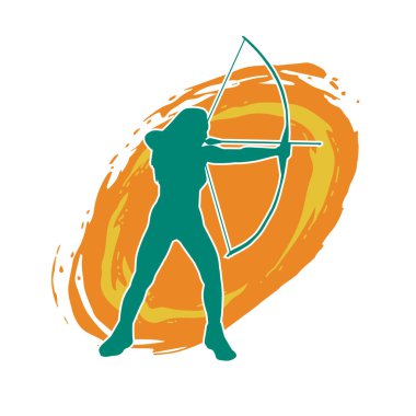 Dişi okçu bir dövüşçünün silueti ok ve yayla pozisyonunu alıyor..