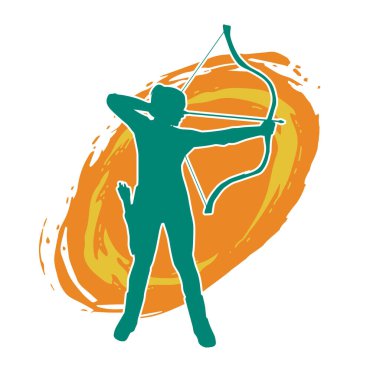 Dişi okçu bir dövüşçünün silueti ok ve yayla pozisyonunu alıyor..