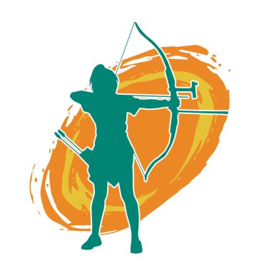 Dişi okçu bir dövüşçünün silueti ok ve yayla pozisyonunu alıyor..