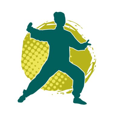 Dövüş sanatları yapan zayıf bir kadının silueti. Dövüş sanatlarında çalışan bir kadının silueti..