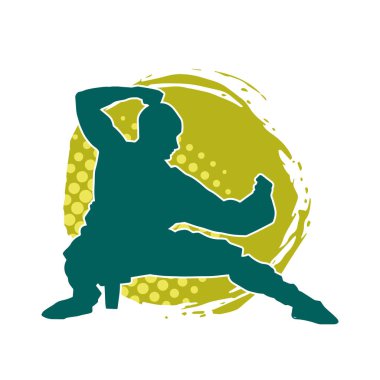 Dövüş sanatları yapan zayıf bir kadının silueti. Dövüş sanatlarında çalışan bir kadının silueti..