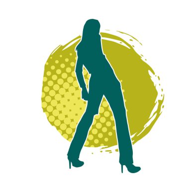 Hareketli bir kadın dansçının silueti. Dans eden zayıf bir kadının silueti..