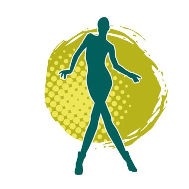 Hareketli bir kadın dansçının silueti. Dans eden zayıf bir kadının silueti..