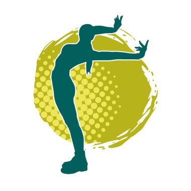 Hareketli bir kadın dansçının silueti. Dans eden zayıf bir kadının silueti..