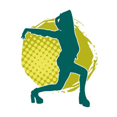 Hareketli bir kadın dansçının silueti. Dans eden zayıf bir kadının silueti..