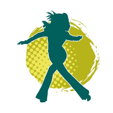 Hareketli bir kadın dansçının silueti. Dans eden zayıf bir kadının silueti..