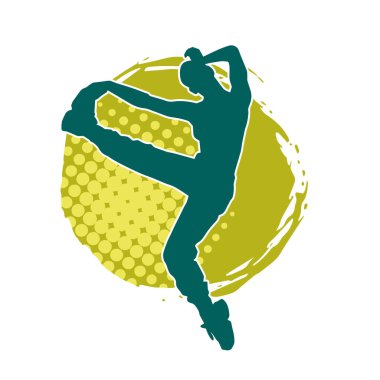 Hareketli bir kadın dansçının silueti. Dans eden zayıf bir kadının silueti..