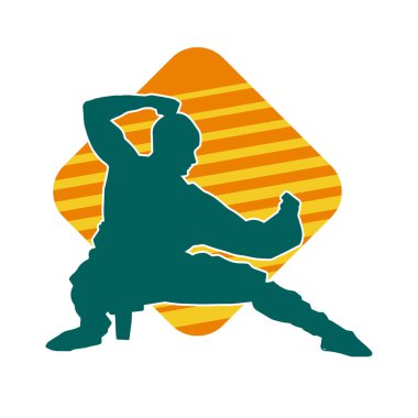 Dövüş sanatları yapan zayıf bir kadının silueti. Dövüş sanatlarında çalışan bir kadının silueti..