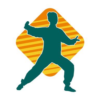 Dövüş sanatları yapan zayıf bir kadının silueti. Dövüş sanatlarında çalışan bir kadının silueti..