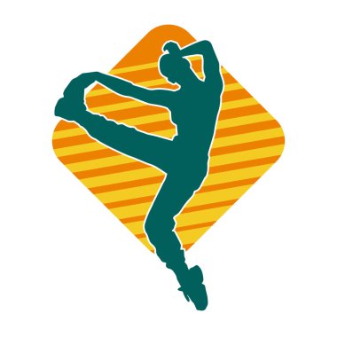 Hareketli bir kadın dansçının silueti. Dans eden zayıf bir kadının silueti..