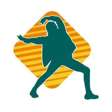 Hareketli bir kadın dansçının silueti. Dans eden zayıf bir kadının silueti..