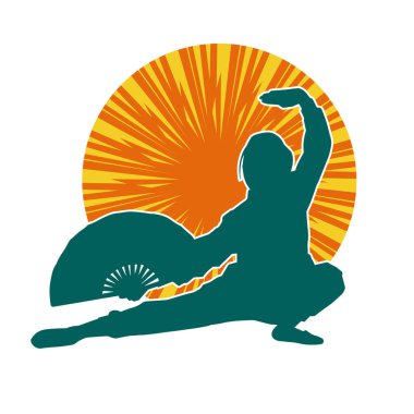 Dövüş sanatları yapan zayıf bir kadının silueti. Dövüş sanatlarında çalışan bir kadının silueti..