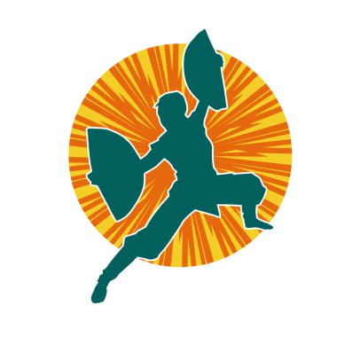 Dövüş sanatları yapan zayıf bir kadının silueti. Dövüş sanatlarında çalışan bir kadının silueti..