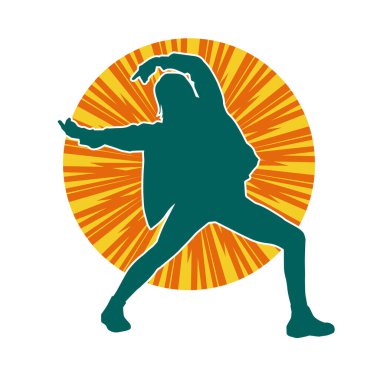 Hareketli bir kadın dansçının silueti. Dans eden zayıf bir kadının silueti..