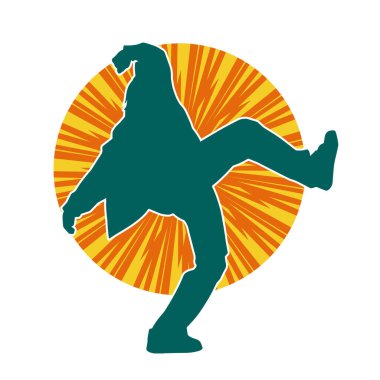 Hareket halindeki bir erkek dansçının silueti. Dans eden zayıf bir adamın silueti..