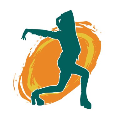 Hareketli bir kadın dansçının silueti. Dans eden zayıf bir kadının silueti..