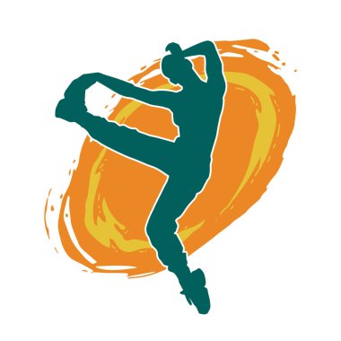 Hareketli bir kadın dansçının silueti. Dans eden zayıf bir kadının silueti..