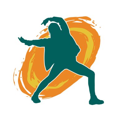 Hareketli bir kadın dansçının silueti. Dans eden zayıf bir kadının silueti..