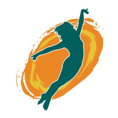 Hareketli bir kadın balerin silueti. Dans eden balerin kızın silueti..