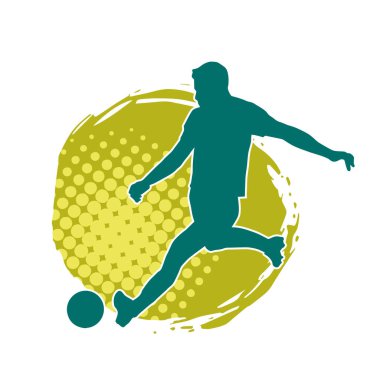 Top tekmeleyen bir erkek futbolcunun silueti. Hareket halindeki bir futbolcunun silueti.