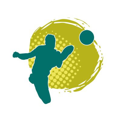 Top tekmeleyen bir erkek futbolcunun silueti. Hareket halindeki bir futbolcunun silueti.