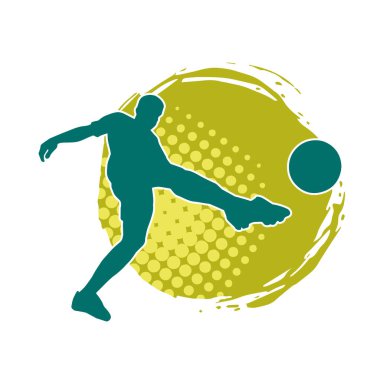 Top tekmeleyen bir erkek futbolcunun silueti. Hareket halindeki bir futbolcunun silueti.