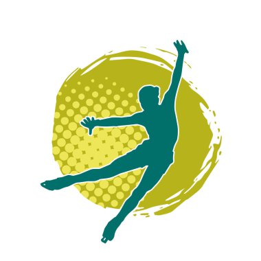 Sıska bir kadın buz pateni jimnastik dansçısının hareket halindeki silueti.