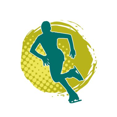 Sıska bir kadın buz pateni jimnastik dansçısının hareket halindeki silueti.