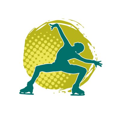 Sıska bir kadın buz pateni jimnastik dansçısının hareket halindeki silueti.