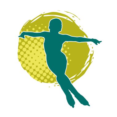 Sıska bir kadın buz pateni jimnastik dansçısının hareket halindeki silueti.