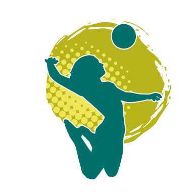 Hareketli bir kadın voleybol oyuncusunun silueti. Voleybol oynayan bir kadının silueti..