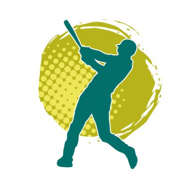 Hareketli bir erkek beyzbol oyuncusunun silueti. Vurucu olarak beyzbol oynayan bir adamın silueti..