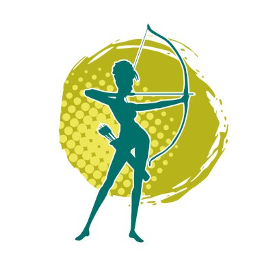 Dişi okçu bir dövüşçünün silueti ok ve yayla pozisyonunu alıyor..